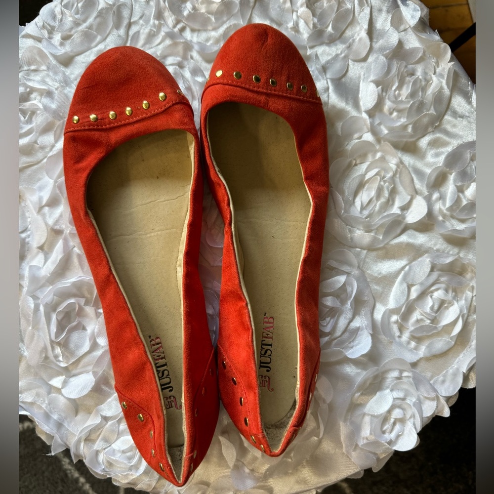 JustFab Studded Ballet Flats. Color Orange. Size 9.5